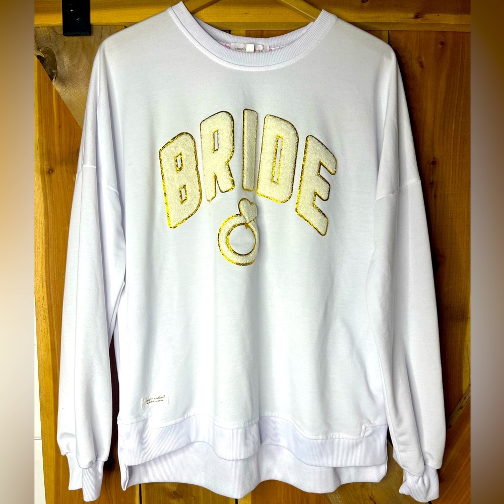 Simply Southern Bride Letterman Style Sparkle Bride Sweatshirt Woman’s large